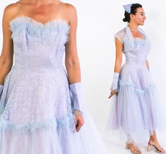1940s Lavender Strapless Evening Dress & Shrug  |… - image 2