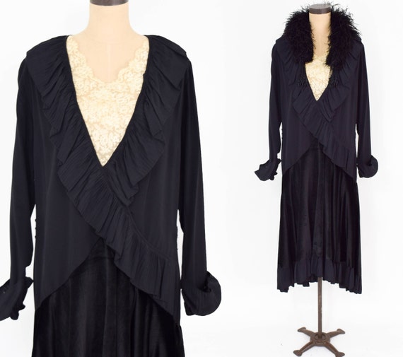 1900s Black Silk Dress | 1900s Black Silk & Velve… - image 1