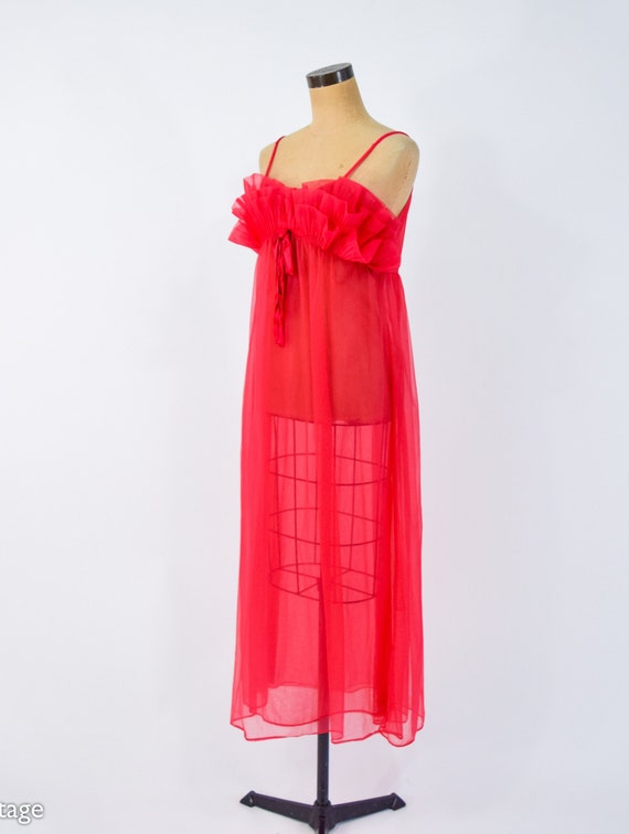 1950s Red Nylon Nightgown | 50s Red Long Nightgow… - image 6