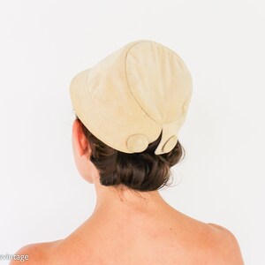 1940s Beige Velvet Hat 40s Beige Cotton Velvet Cap Gold Velvet Hat image 7