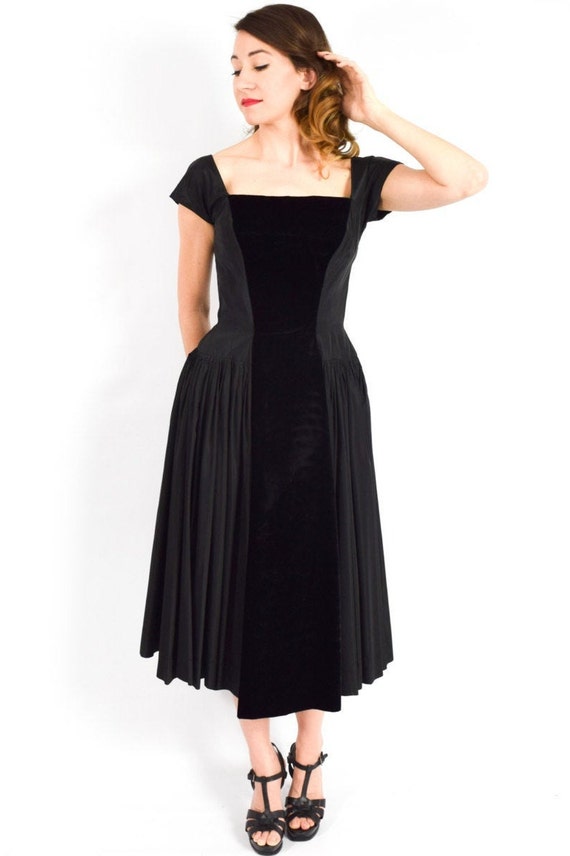 1950s Black Taffeta Party Dress | 50s Black Taffe… - image 5