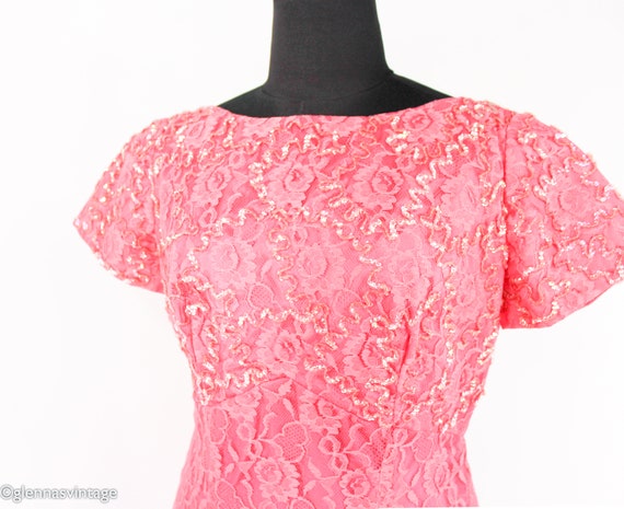 1950s Pink Lace Sequin Formal | 50s Pink Lace Eve… - image 9