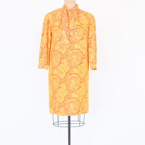 1960s Orange Yellow Print Dress 60s Yellow & Orange Nylon Print Shift Twiggy Medium image 7