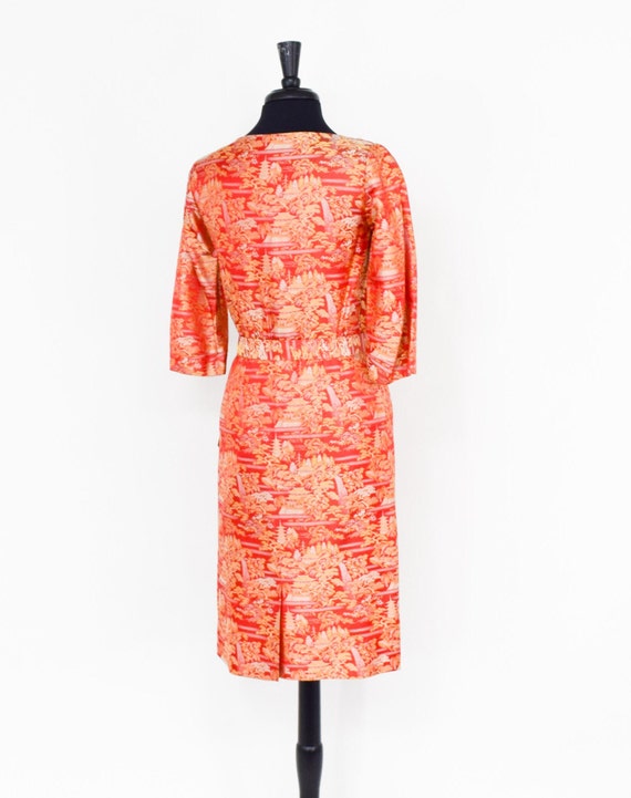 1950s Red Brocade Dress | 50s Red & Gold Floral S… - image 7