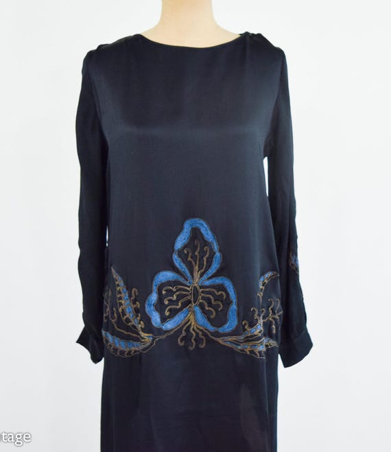 1920s Black Silk Crepe Silk Dress | 20s Art Deco Blac… - Gem