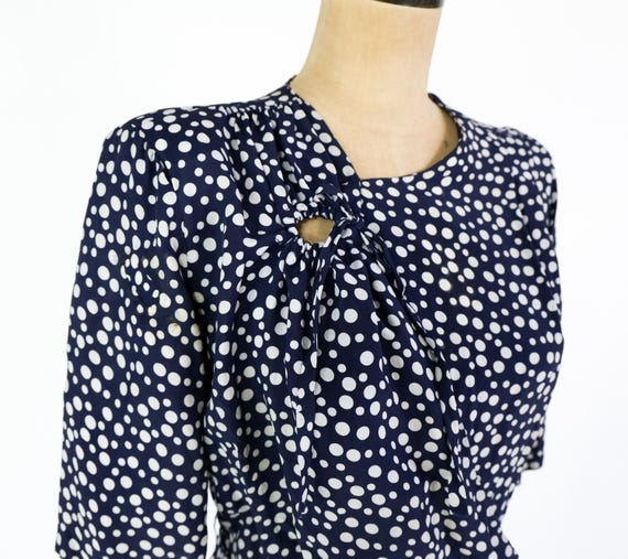 1940s Navy Blue Polka Dot Dress | Vintage Navy Ex… - image 5