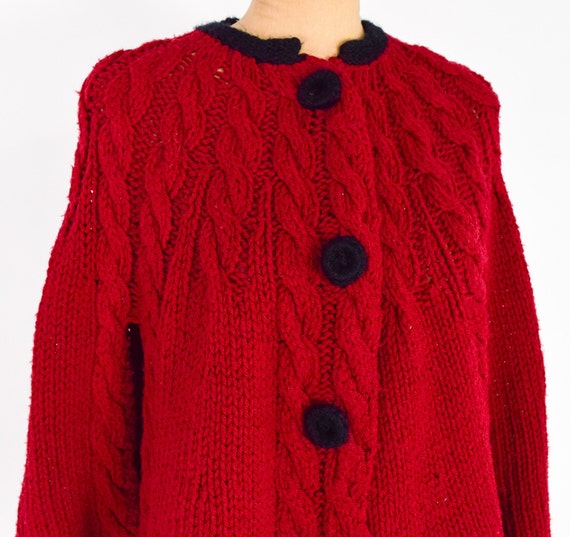 1970s Cranberry Sweater Knit Cape | 70s Red Knit … - image 7