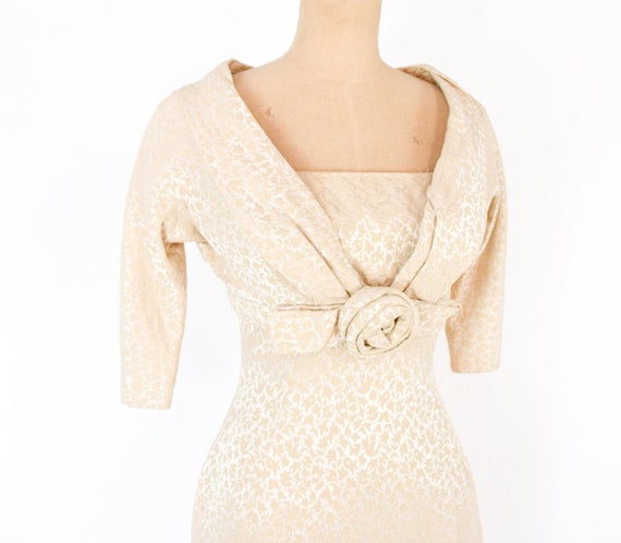 1950s Beige Brocade Sheath Dress & Jacket | 50s B… - image 7