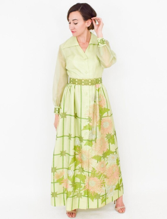 Alfred Shaheen | 1970s Lime Green Maxi Dress 70s … - image 1
