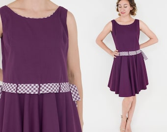 1950s Purple Cotton Dress | 50s Purple Sleeveless Cotton Dress | Purple Sundress | Medium