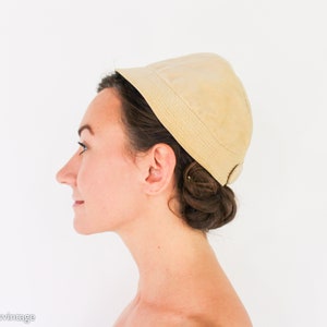 1940s Beige Velvet Hat 40s Beige Cotton Velvet Cap Gold Velvet Hat image 3