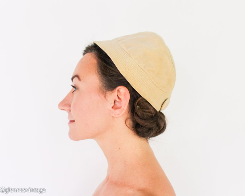 1940s Beige Velvet Hat 40s Beige Cotton Velvet Cap Gold Velvet Hat image 3