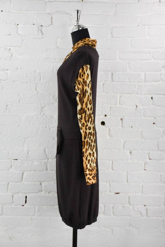 1950s Brown & Leopard Dress | 50s-like Brown Knit… - image 7