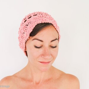 1970s Pink Crochet Hat 70s Pink Crochet Cloche 1920s-like Pink Cloche One Size image 5