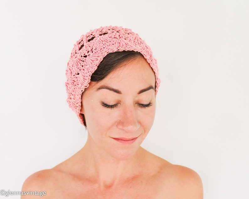 1970s Pink Crochet Hat 70s Pink Crochet Cloche 1920s-like Pink Cloche One Size image 5