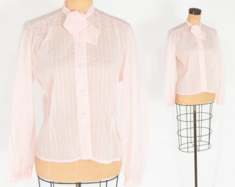 1950s Pink Nylon Blouse | 50s Sheer Pink Blouse | Styled by Sybil | Large