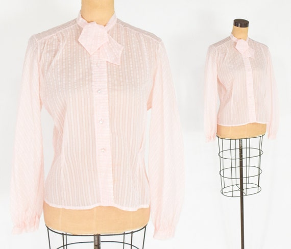 1950s Pink Nylon Blouse | 50s Sheer Pink Blouse |… - image 1