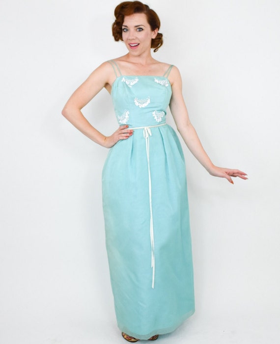 1950s Blue Evening Dress | 50s Bright Turquoise D… - image 3