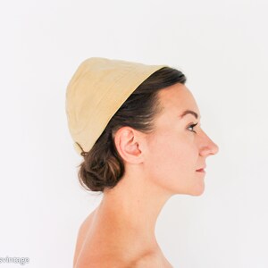 1940s Beige Velvet Hat 40s Beige Cotton Velvet Cap Gold Velvet Hat image 4