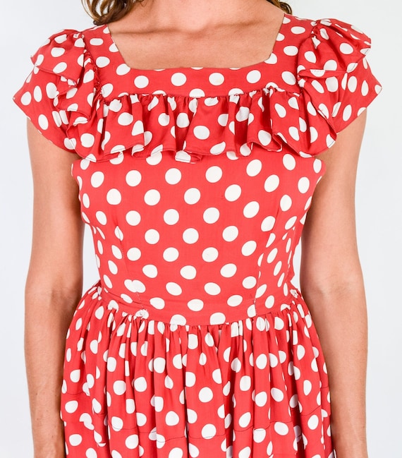 1940s Red & White Polka Dot Dress | 40s Red Polka… - image 7