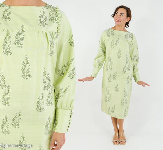 1960s Vintage Green Silk Dress | Lime Silk Shift, Medium