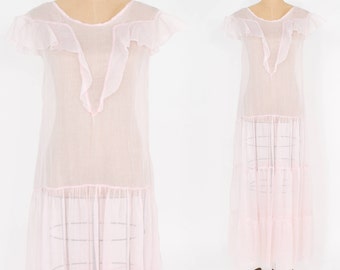Vestido de noche de organza rosa pálido de los años 30 / Vestido vintage rosa con volantes, talla M