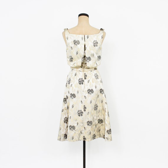 1950s Creme Brocade Cocktail  Dress | 50s Beige B… - image 7