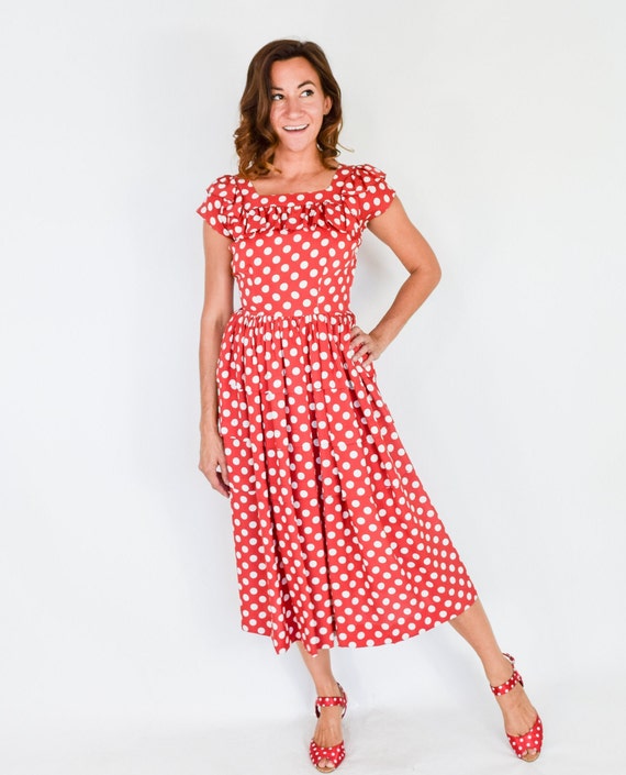 1940s Red & White Polka Dot Dress | 40s Red Polka… - image 3