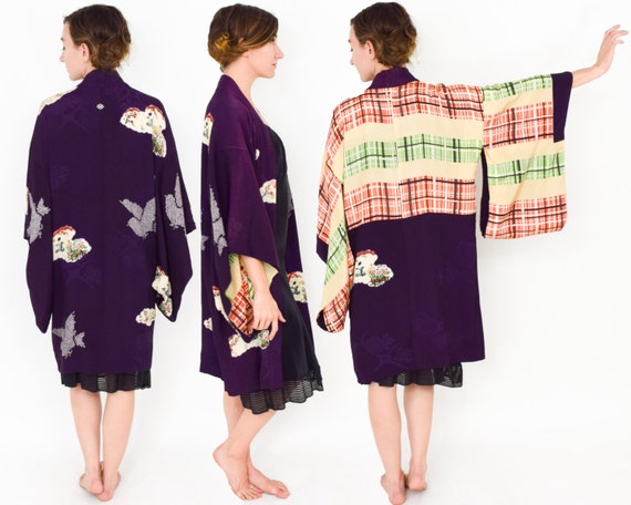 1940s Purple Long Haori | 40s Royal Purple Floral… - image 1