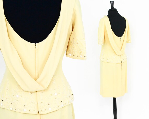 1950s Yellow Evening Dress Set | 50s Rhinestone Be