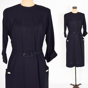 1940s Black Crepe Dress 40s Black Crepe Sheath Dress A Kay Carter Originals Medium image 1