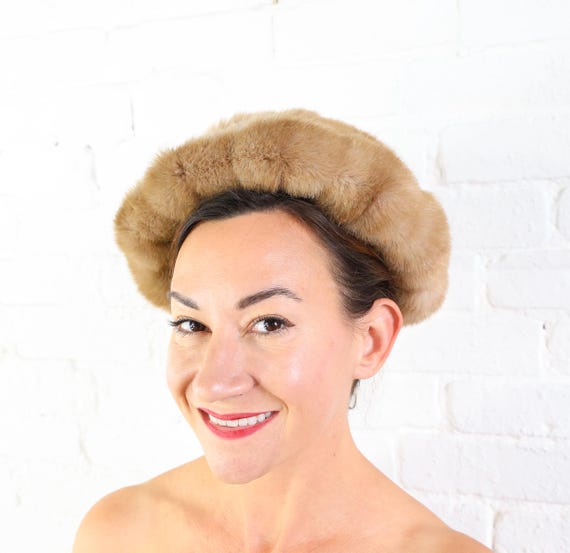 1960s Faux Fur Mink Hat  | 60s Beige Fake Fur Hat - image 4