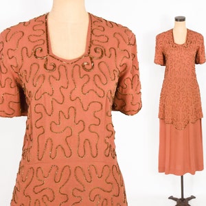 1940s Copper Beaded Evening Dress 40s Orange Beaded Evening Gown Old Hollywood Large image 1