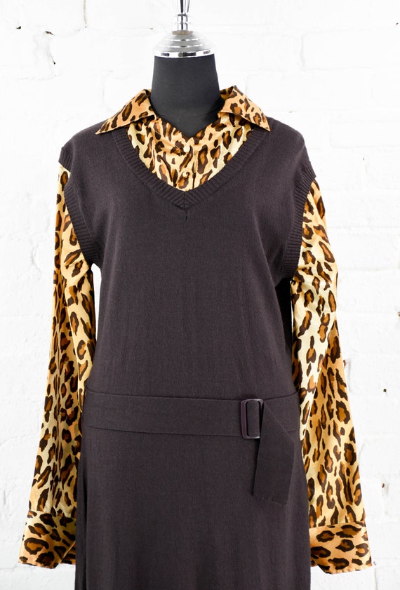 1950s Brown & Leopard Dress | 50s-like Brown Knit… - image 3