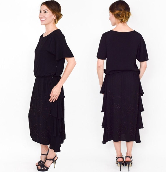 1920s Black Beaded Evening Dress | 20s Black Silk… - image 2