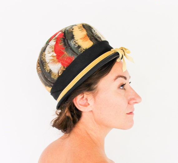 1960s Feather Hat | 60s High Crown Hat | Mod Hat … - image 2