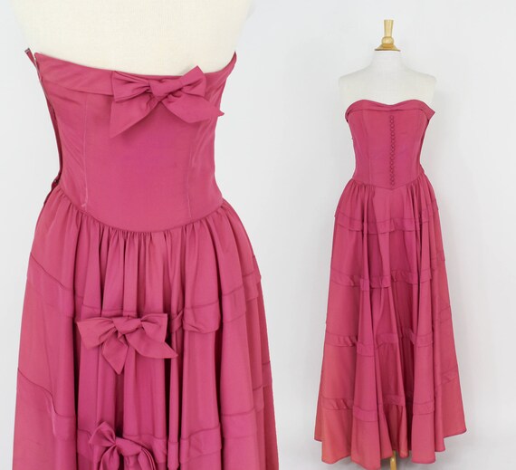 1940s Pink Strapless Evening Dress | 40s Pink Taff