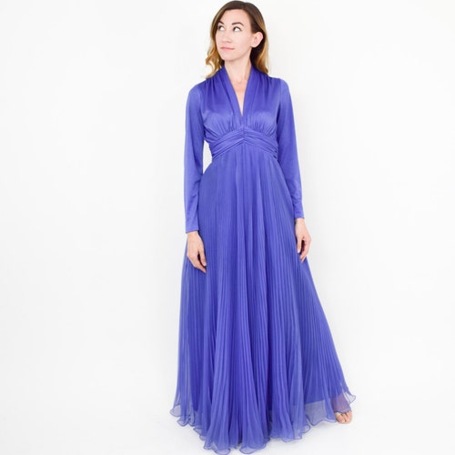 1970s Purple Evening Dress | 70s shops Purple Chiffon Maxi Dress | Miss Elliette | Medium