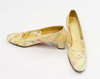 1960s Creme Plaid Pumps | Vintage  Low Heels | Jack Rogers 7 N