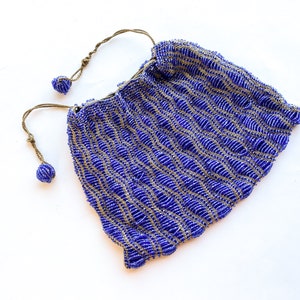 1900s Blue Beaded Evening Bag Royal Blue Glass Bead Purse image 2