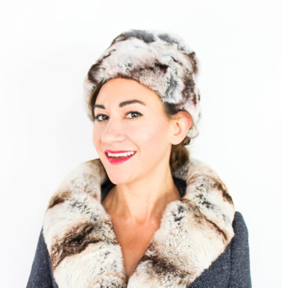 1960s Gray Fur Winter Hat | 60s Gray & White Fur … - image 1