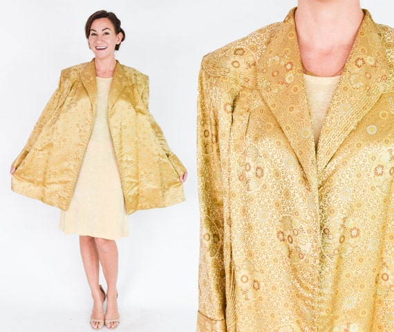 1940s Gold Silk Asian Evening Coat | 40s Gold Sil… - image 1