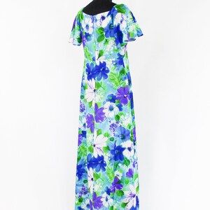 1970s Blue Flowered Maxi Dress 70s Blue White Hawaiian Maxi Dress Maluna Hawaii Small image 5