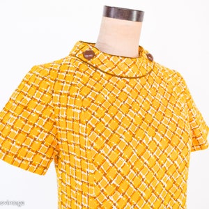 1960s Yellow Wool Plaid Dress 60s Gold Plaid Shift Dress Twiggy Style Medium image 7