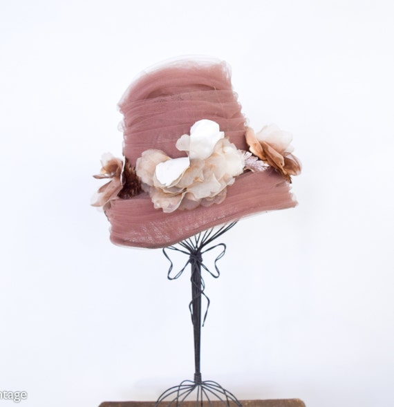 1960s Brown Tulle \u0026 Flower Hat 60s 