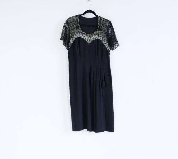 1940s Black Lace Crepe Dress | Vintage Black Cock… - image 10