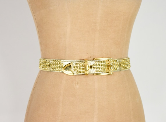 1980s Riveted Gold Leather Belt | 80s Gold Leathe… - image 1