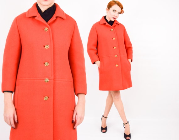 1960s Persimmon Orange Wool Coat | 60s Orange Heav