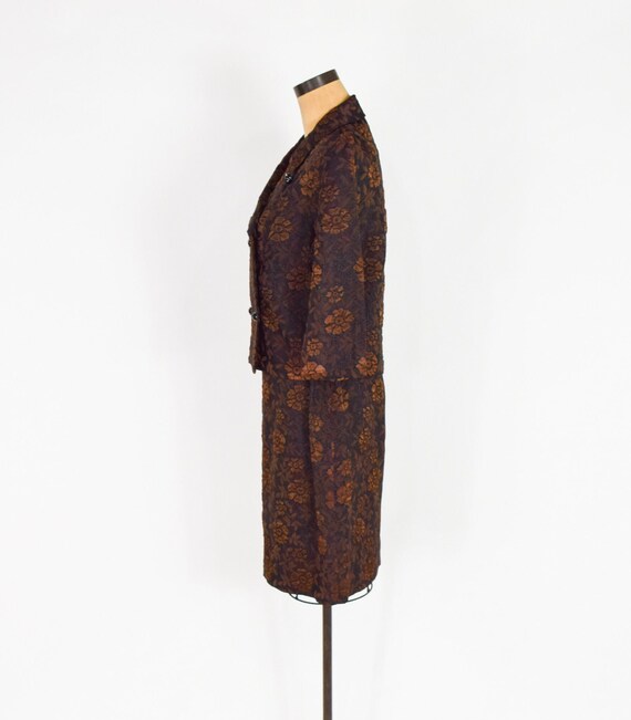 1960s Brown Brocade Suit | 60s Black & Brown Broc… - image 4