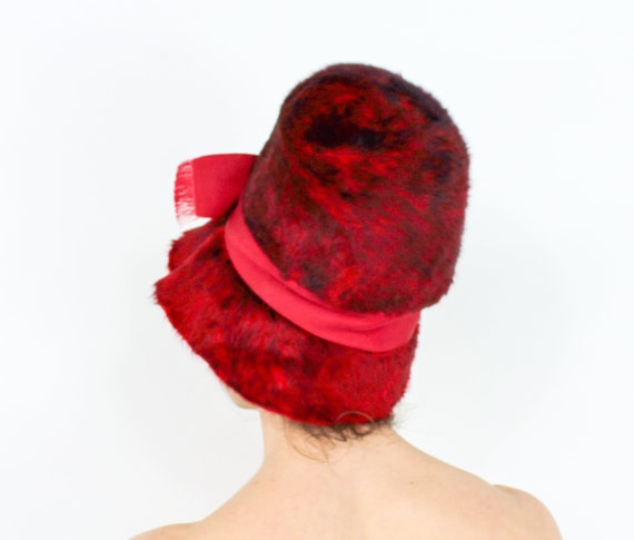 1960s Red Mohair Hat | 60s Cranberry Mohair Bucke… - image 4